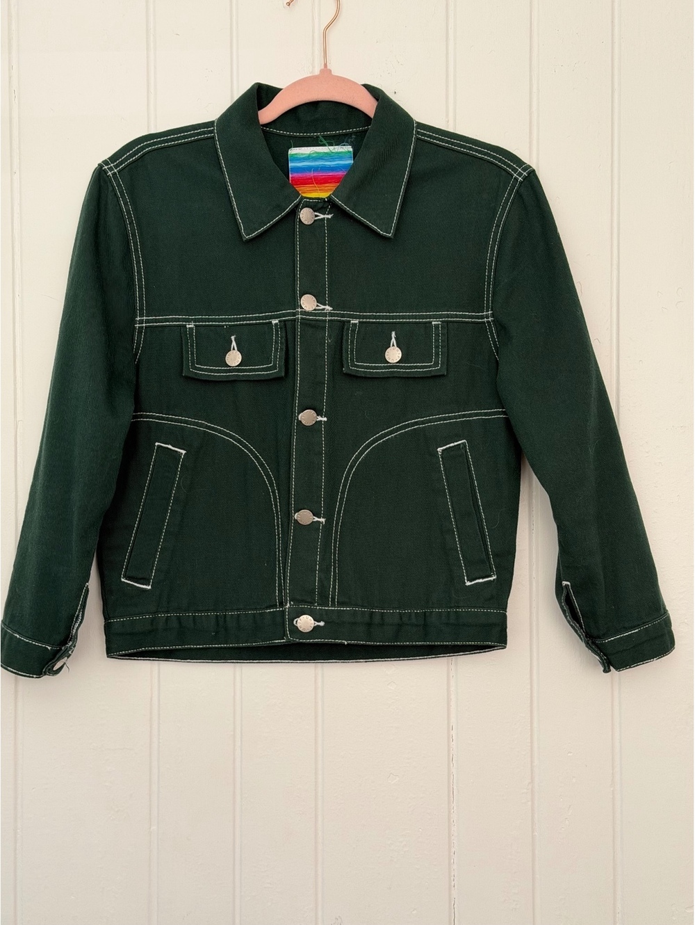 UNIF Dark Green Cotton Jacket Size Small with Contrast Stitching